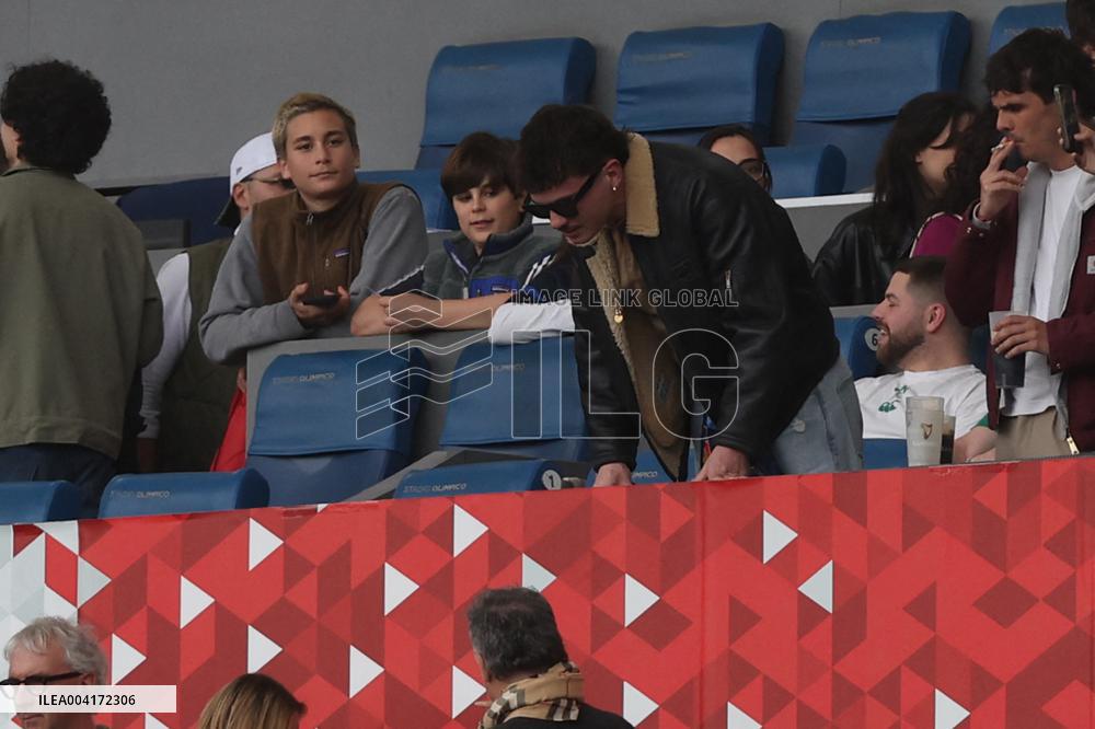 RUGBY: VIP ON THE STADN, WINNER OF SANREMO HOLLY DURING M6N GUINNESS SIX NATIONS 2025 -  match ITALY vs IRELAND at Oympic stadiu