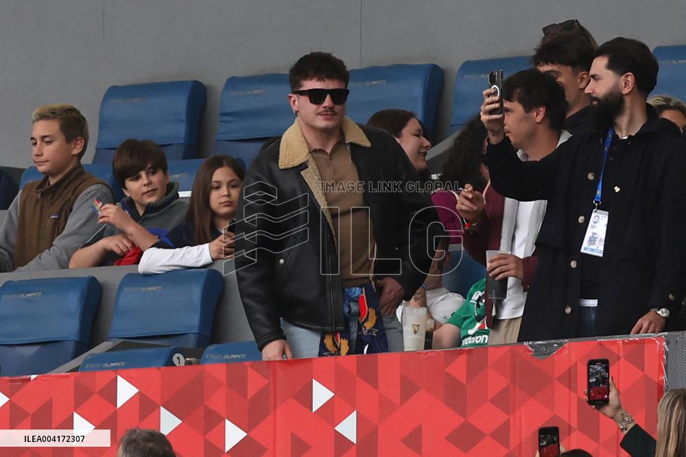 RUGBY: VIP ON THE STADN, WINNER OF SANREMO HOLLY DURING M6N GUINNESS SIX NATIONS 2025 -  match ITALY vs IRELAND at Oympic stadiu