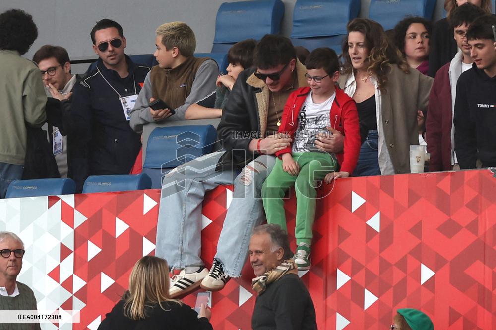 RUGBY: VIP ON THE STADN, WINNER OF SANREMO HOLLY DURING M6N GUINNESS SIX NATIONS 2025 -  match ITALY vs IRELAND at Oympic stadiu