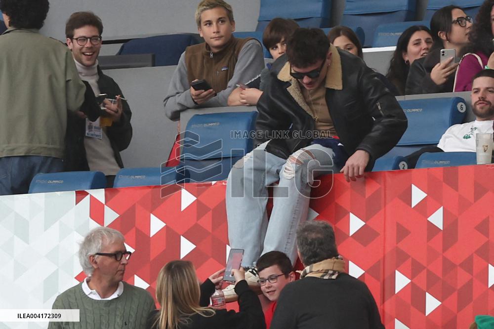 RUGBY: VIP ON THE STADN, WINNER OF SANREMO HOLLY DURING M6N GUINNESS SIX NATIONS 2025 -  match ITALY vs IRELAND at Oympic stadiu