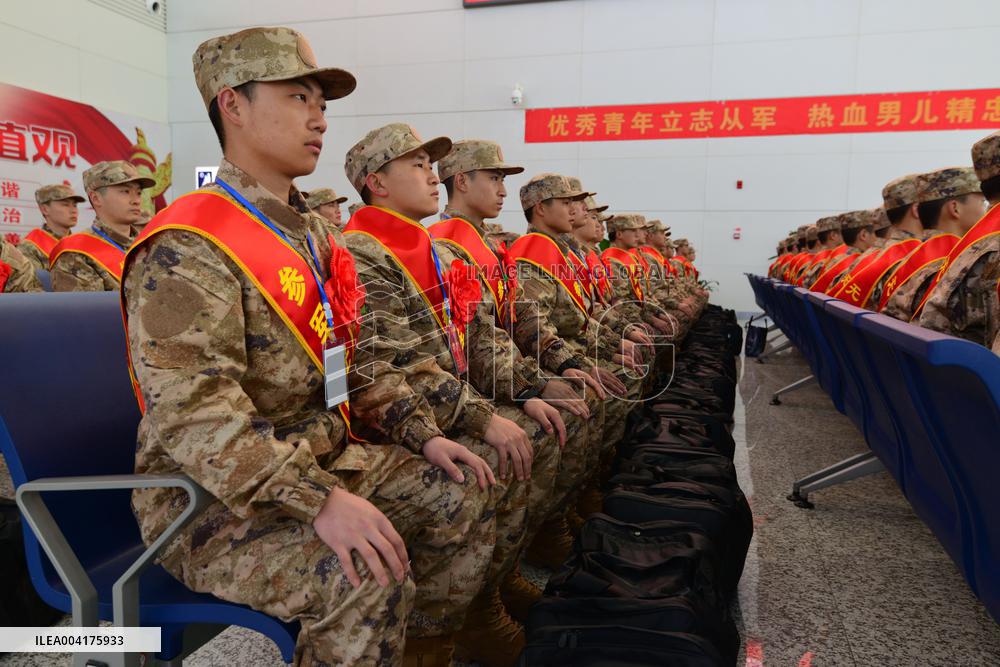 New Recruits Leave For Barracks in Fuyang