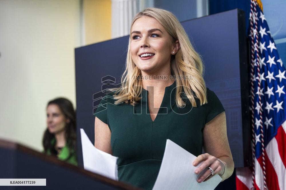 US President Trump's Press Secretary Karoline Leavitt speaks in the briefing room