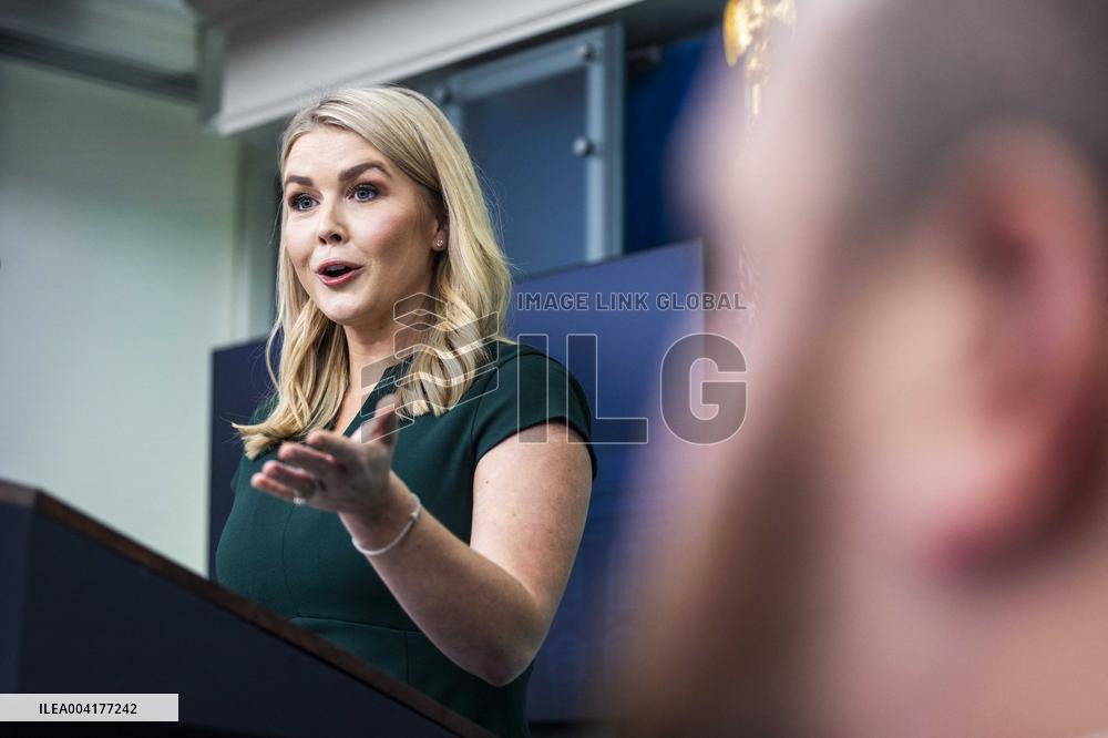 US President Trump's Press Secretary Karoline Leavitt speaks in the briefing room