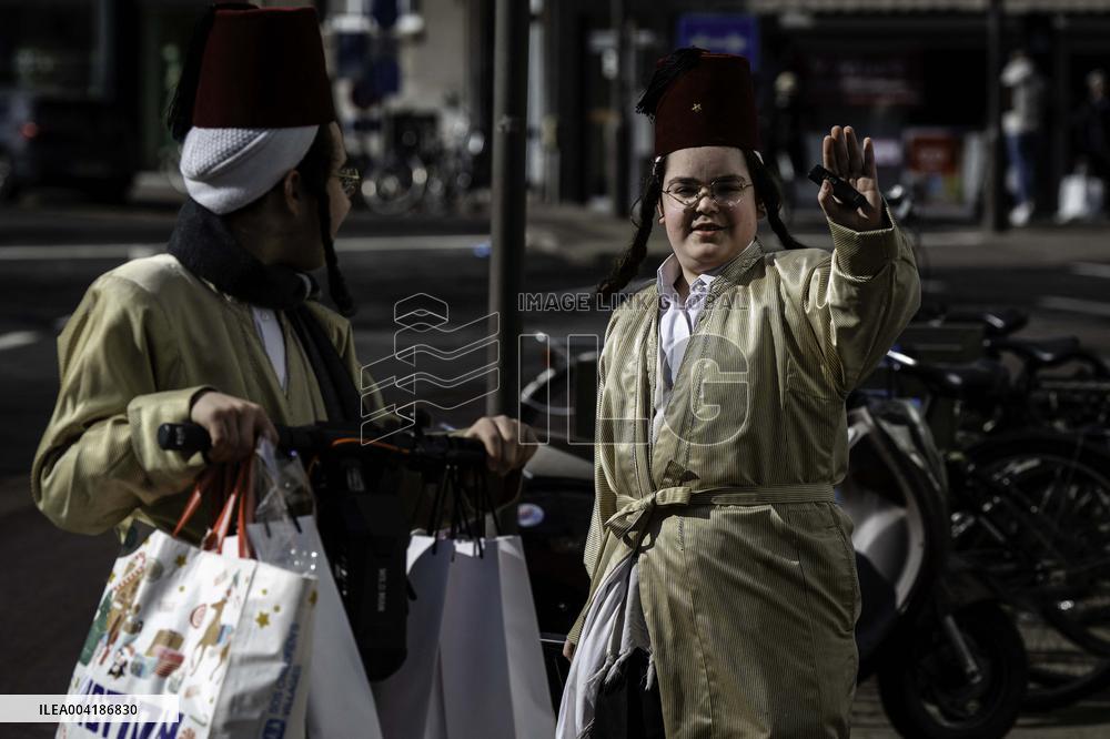 Jewish Community Celebrates Purim In Antwerp