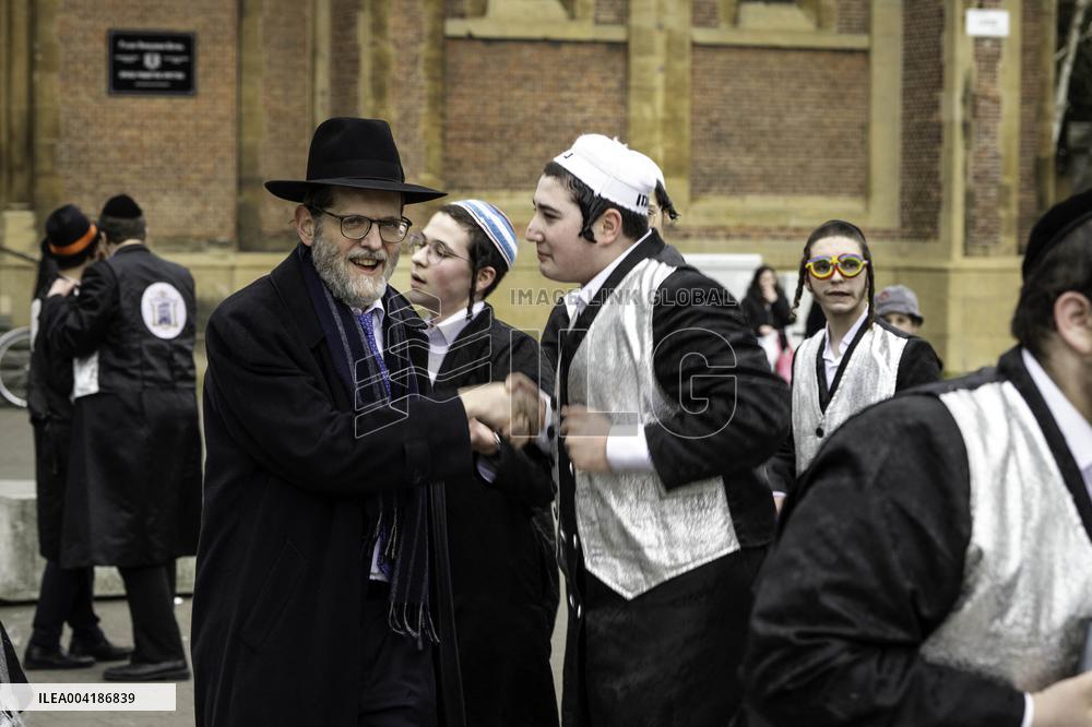 Jewish Community Celebrates Purim In Antwerp