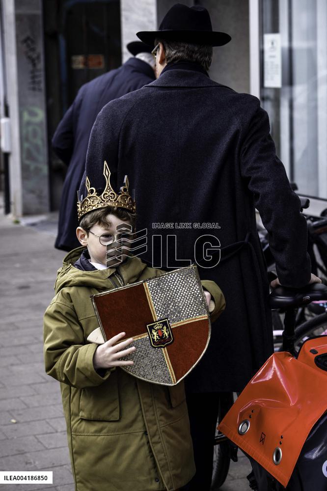 Jewish Community Celebrates Purim In Antwerp