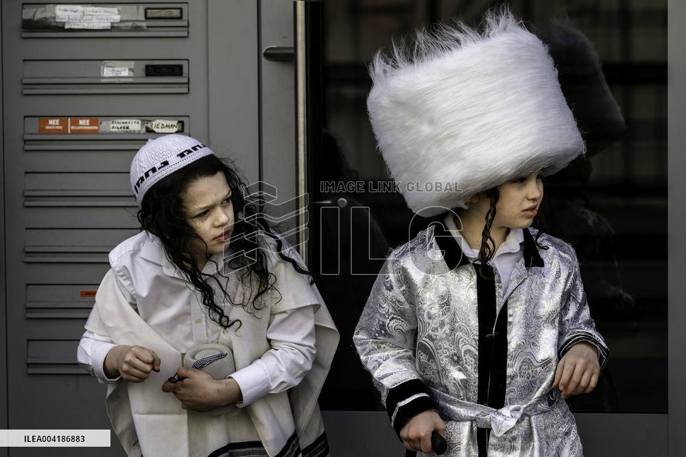 Jewish Community Celebrates Purim In Antwerp