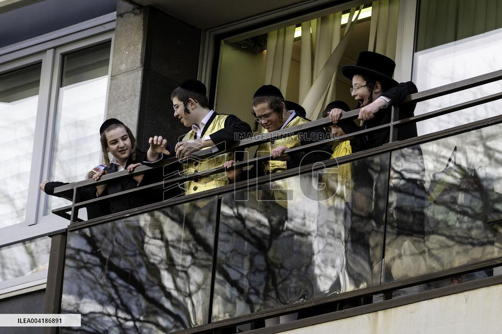 Jewish Community Celebrates Purim In Antwerp