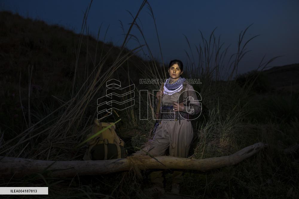 Female Peshmerga Fighters In The Mountains - Iraq