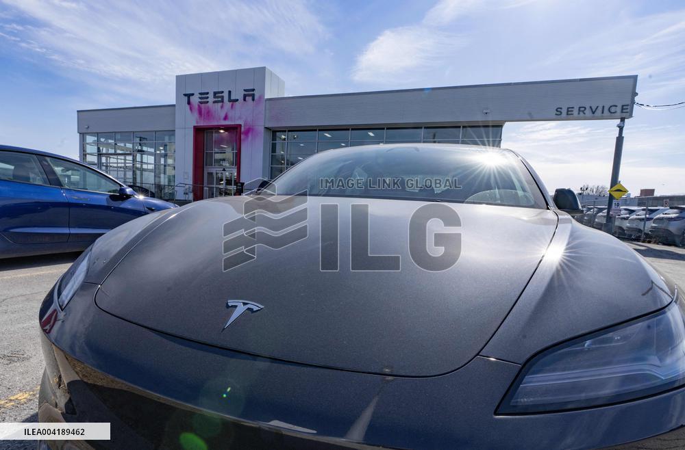 A Tesla Dealership Is Vandalized - Montreal