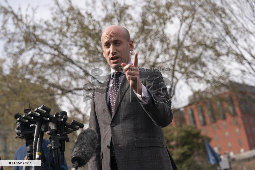 Stephen Miller, White House Deputy Chief of Staff for Policy and US Homeland Security Advisor speaks to the media