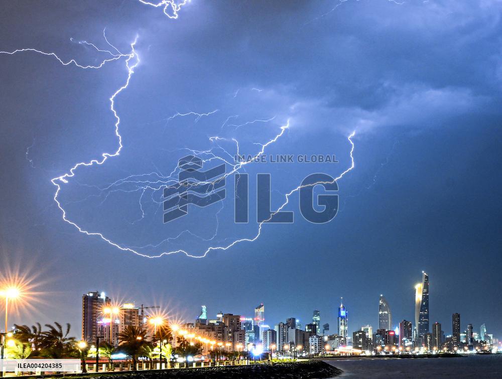Llightning Over The Skyline Of Kuwait City- Kuwait