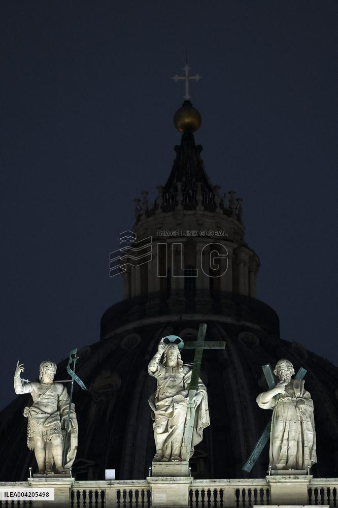 Earth Hour Day:  The lights of the dome of St. Peter's Basilica will be turned off for one hour, energy saving on march 22, 2025
