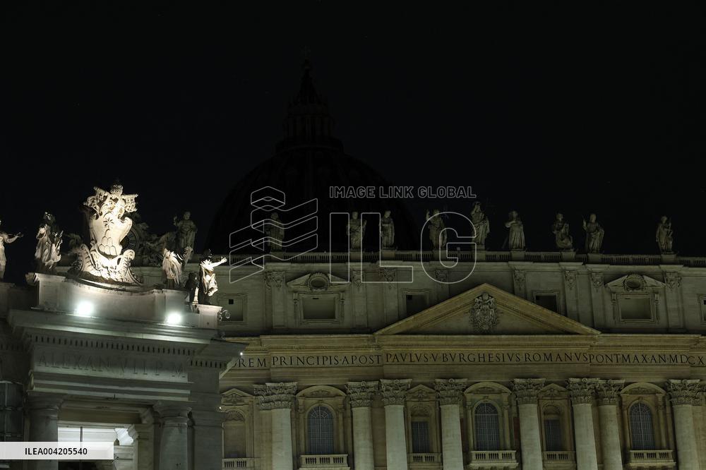Earth Hour Day:  The lights of the dome of St. Peter's Basilica will be turned off for one hour, energy saving on march 22, 2025