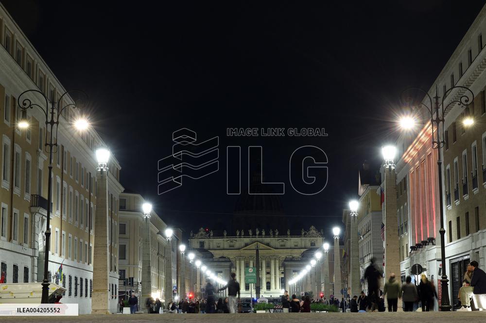Earth Hour Day:  The lights of the dome of St. Peter's Basilica will be turned off for one hour, energy saving on march 22, 2025