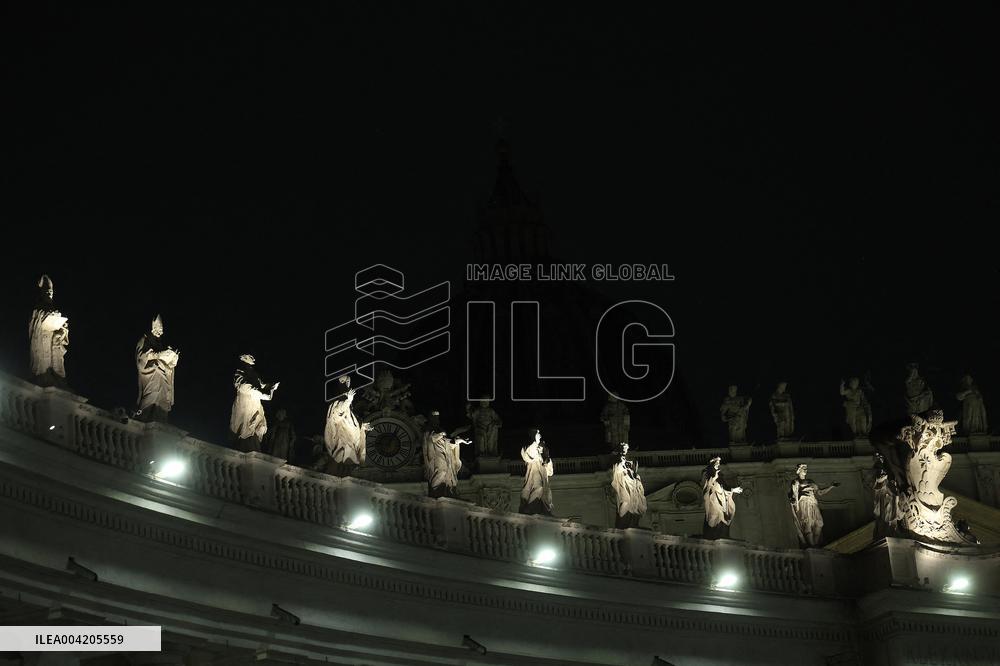 Earth Hour Day:  The lights of the dome of St. Peter's Basilica will be turned off for one hour, energy saving on march 22, 2025