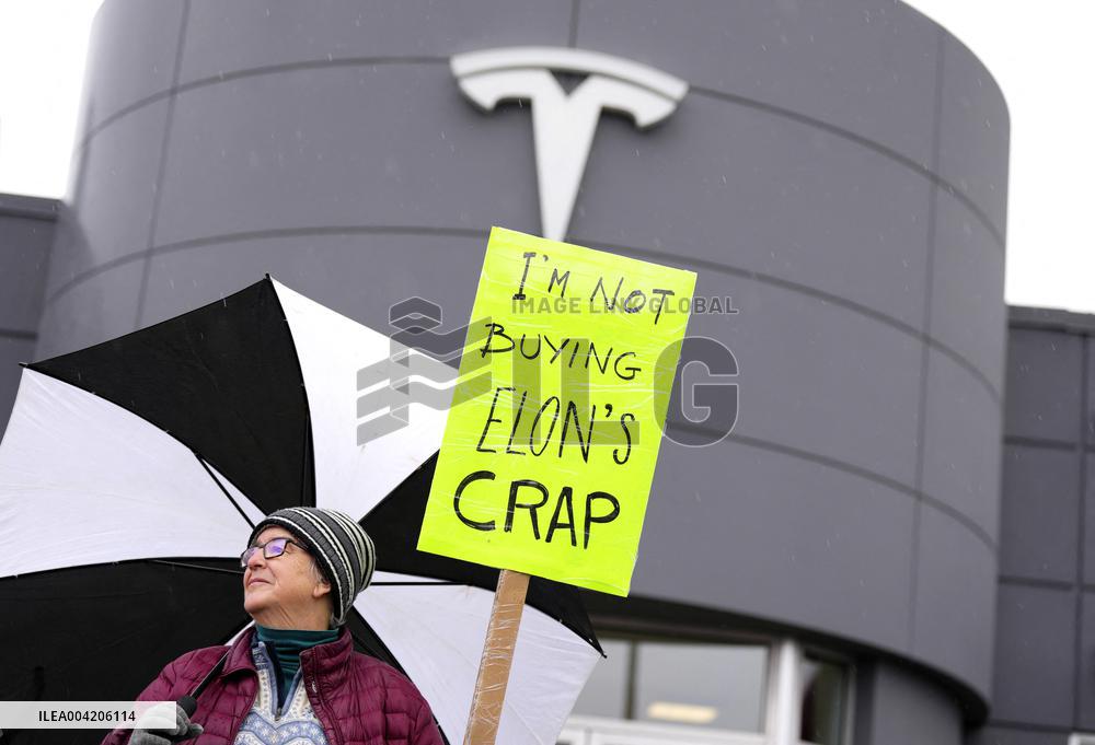 Protest Rally Outside A Telsa Dealership In Ottawa