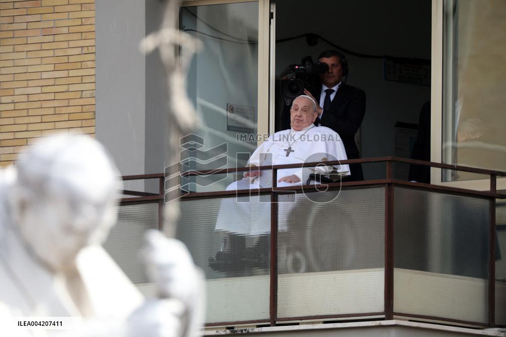 Pope Francis Looks Out From The Balcony Of The Gemelli Hospital - Rome