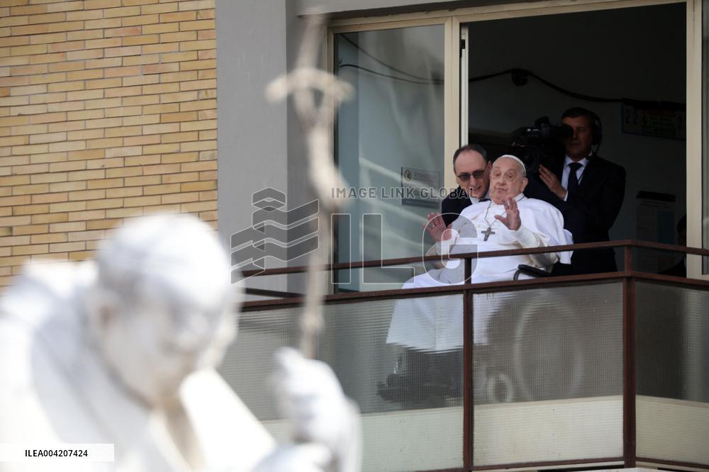 Pope Francis Looks Out From The Balcony Of The Gemelli Hospital - Rome