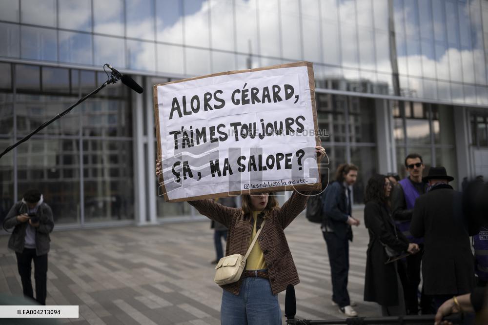 Protest at Depardieu Sexual Assault Trial - Paris