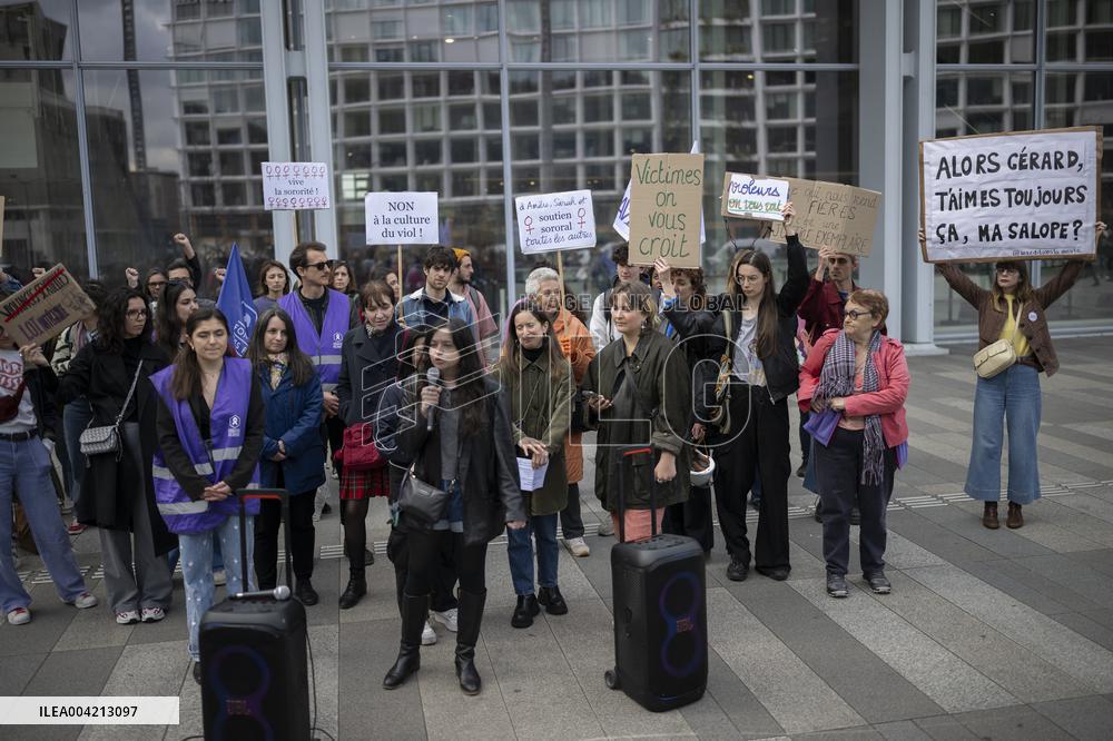 Protest at Depardieu Sexual Assault Trial - Paris