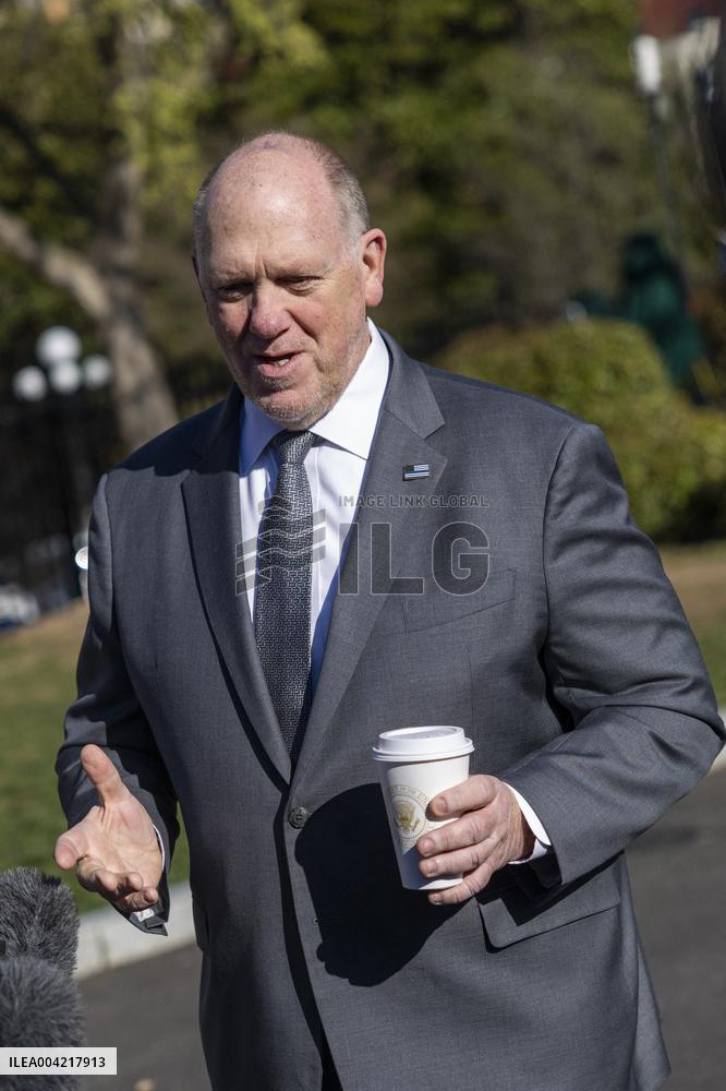 Trump Administration Border Czar Tom Homan speaks to the news media outside the White House