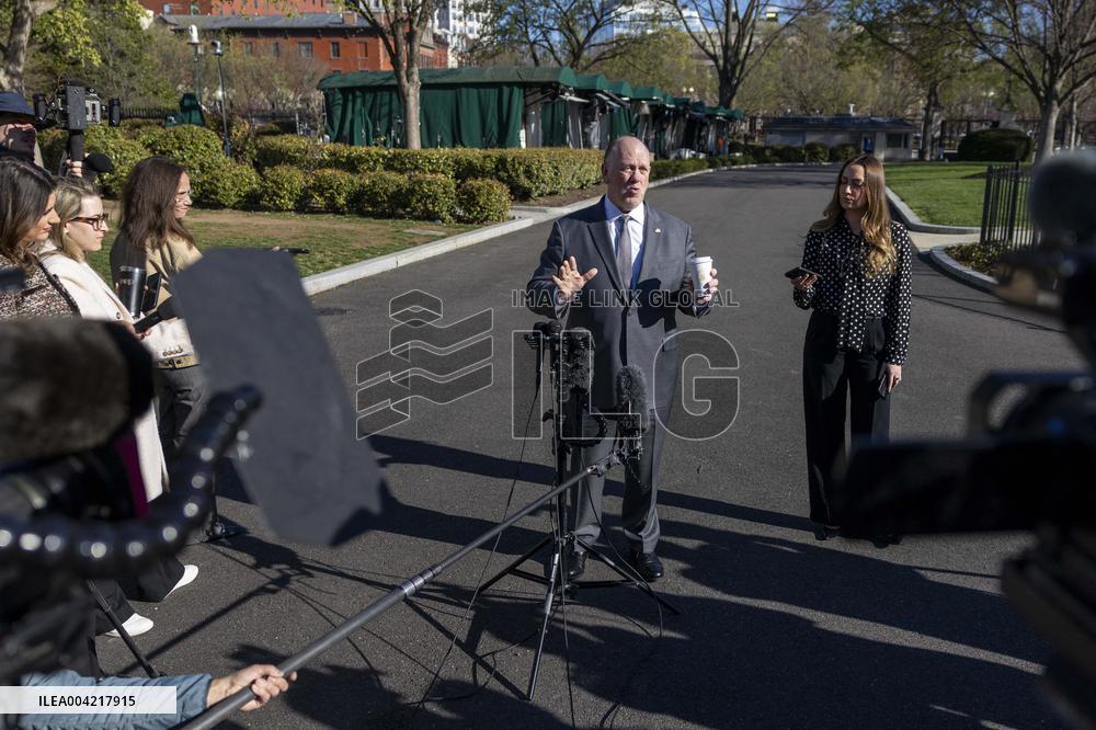 Trump Administration Border Czar Tom Homan speaks to the news media outside the White House