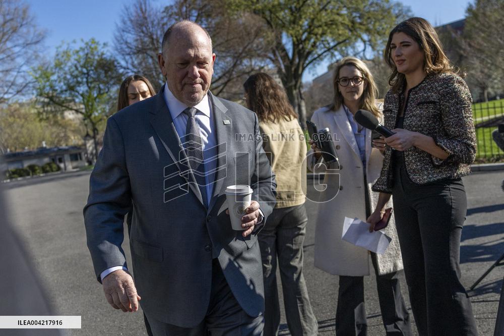 Trump Administration Border Czar Tom Homan speaks to the news media outside the White House