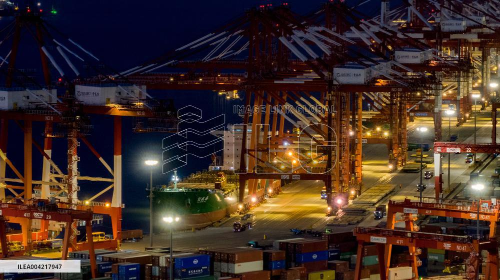 Qingdao Port Container Trade Night View