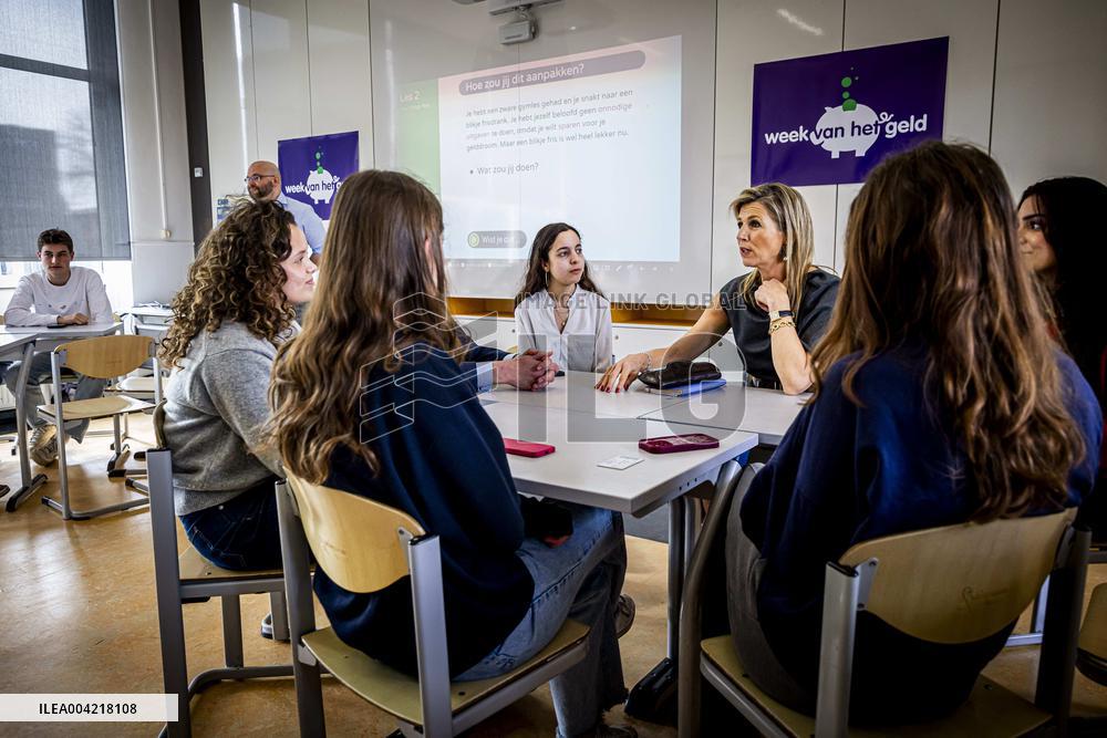 Queen Maxima Attends Lesson On Money - Haarlem