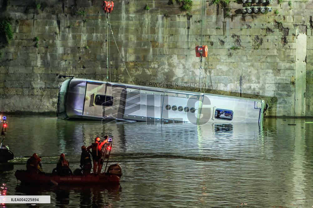 Tourist Bus Crashes Into River - Turin