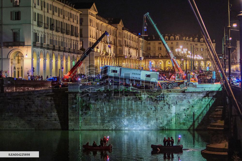 Tourist Bus Crashes Into River - Turin