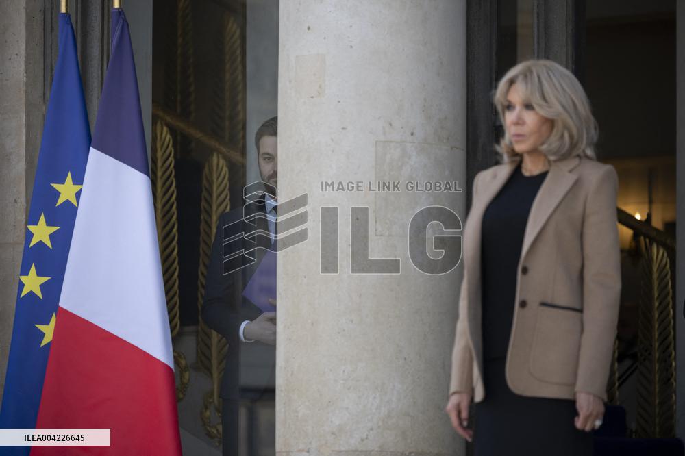 Brigitte Macron Hosts Rosangela da Silva at Elysee Palace - Paris