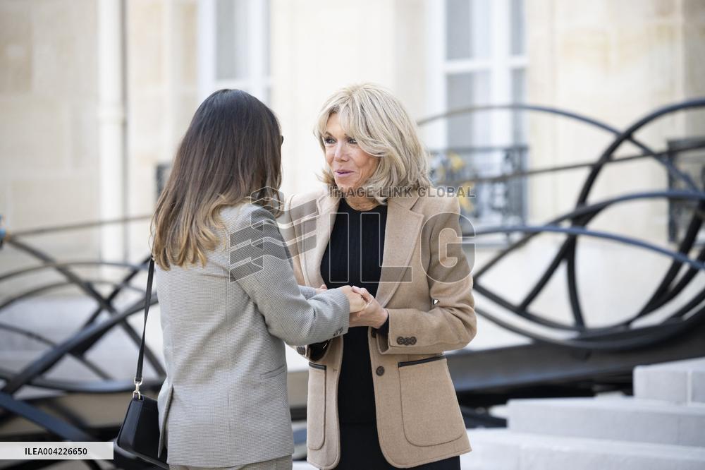 Brigitte Macron Hosts Rosangela da Silva at Elysee Palace - Paris