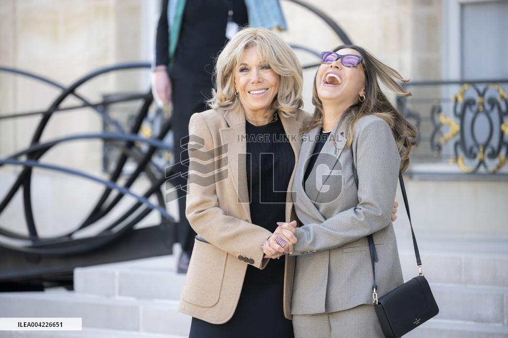 Brigitte Macron Hosts Rosangela da Silva at Elysee Palace - Paris