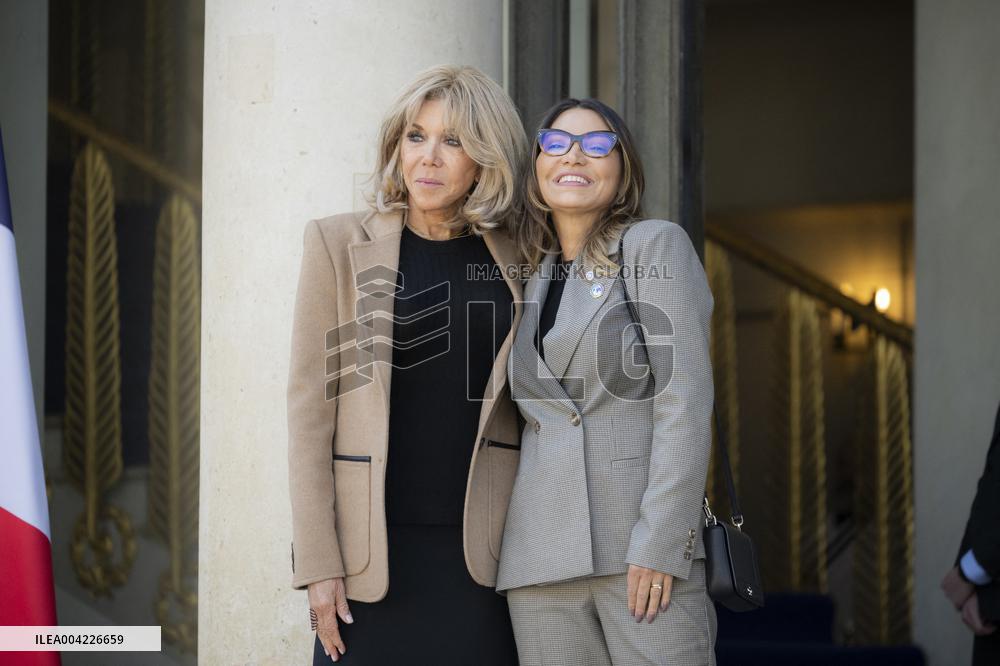 Brigitte Macron Hosts Rosangela da Silva at Elysee Palace - Paris