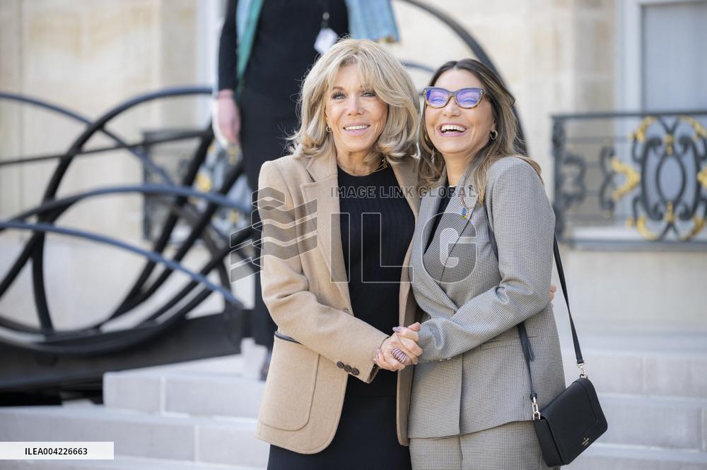 Brigitte Macron Hosts Rosangela da Silva at Elysee Palace - Paris