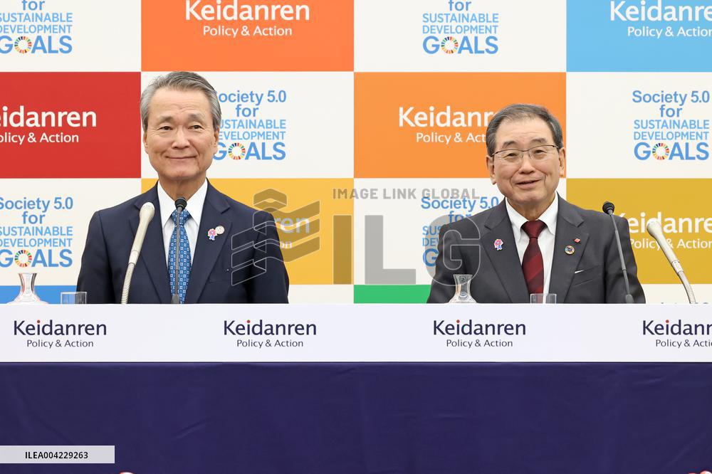 Keidanren Chairman Masakazu Tokura and President-elect Yoshinobu Tsutsui press conference