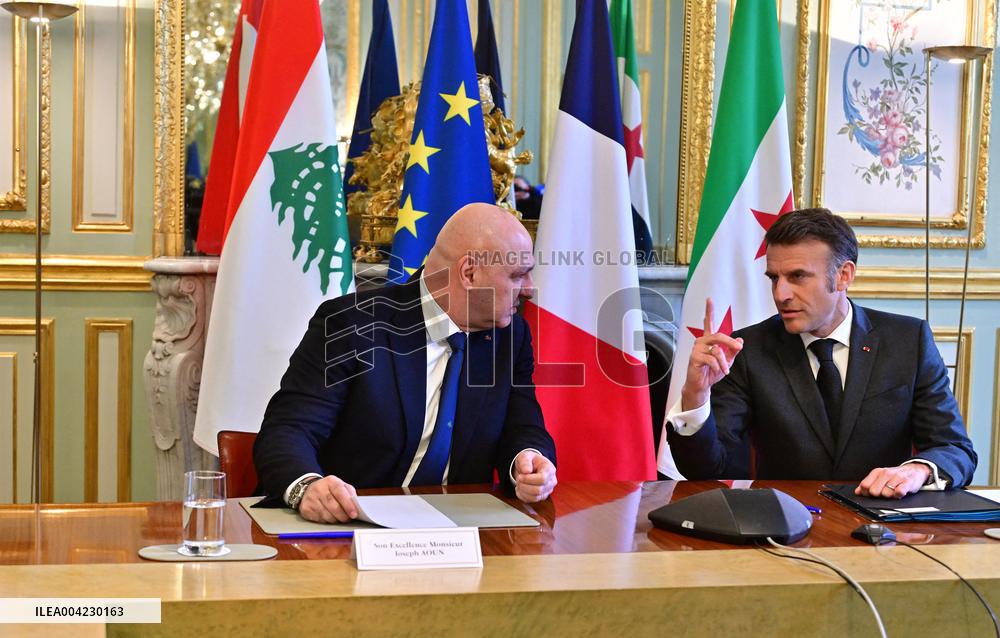Emmanuel Macron - Joseph Aoun Press Conference at Elysee Palace - Paris