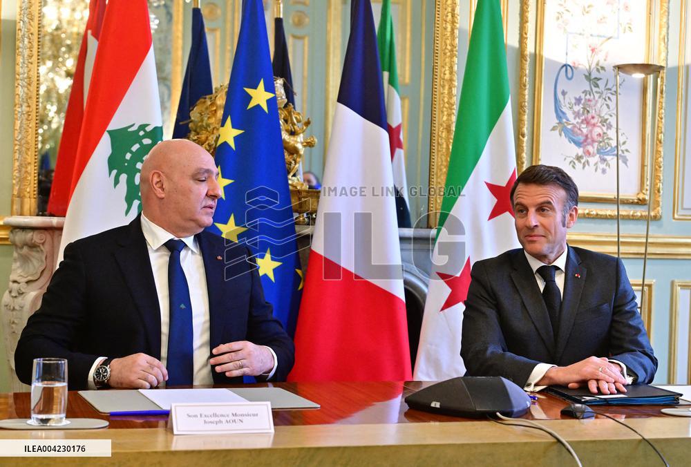 Emmanuel Macron - Joseph Aoun Press Conference at Elysee Palace - Paris