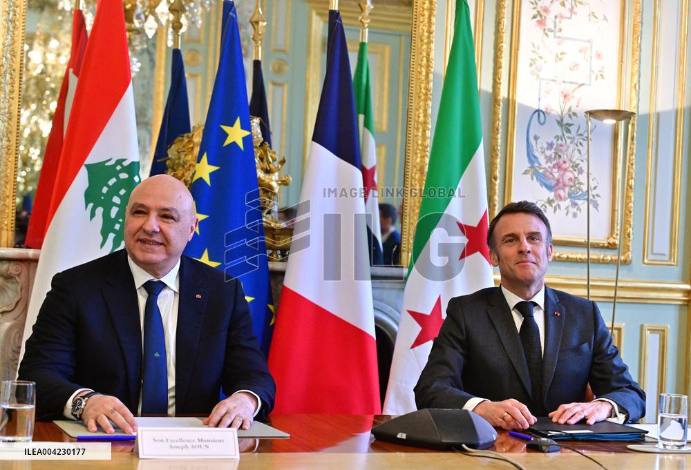 Emmanuel Macron - Joseph Aoun Press Conference at Elysee Palace - Paris