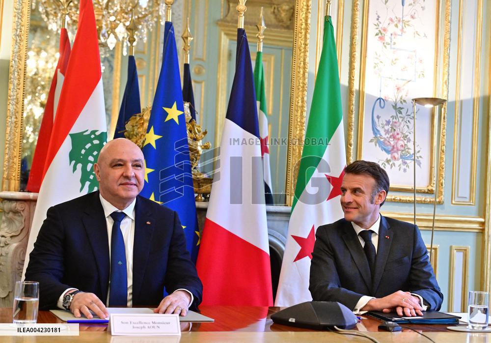 Emmanuel Macron - Joseph Aoun Press Conference at Elysee Palace - Paris