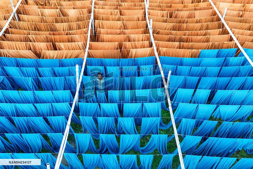 Drying of Meters Colorful Fabrics - Bangladesh