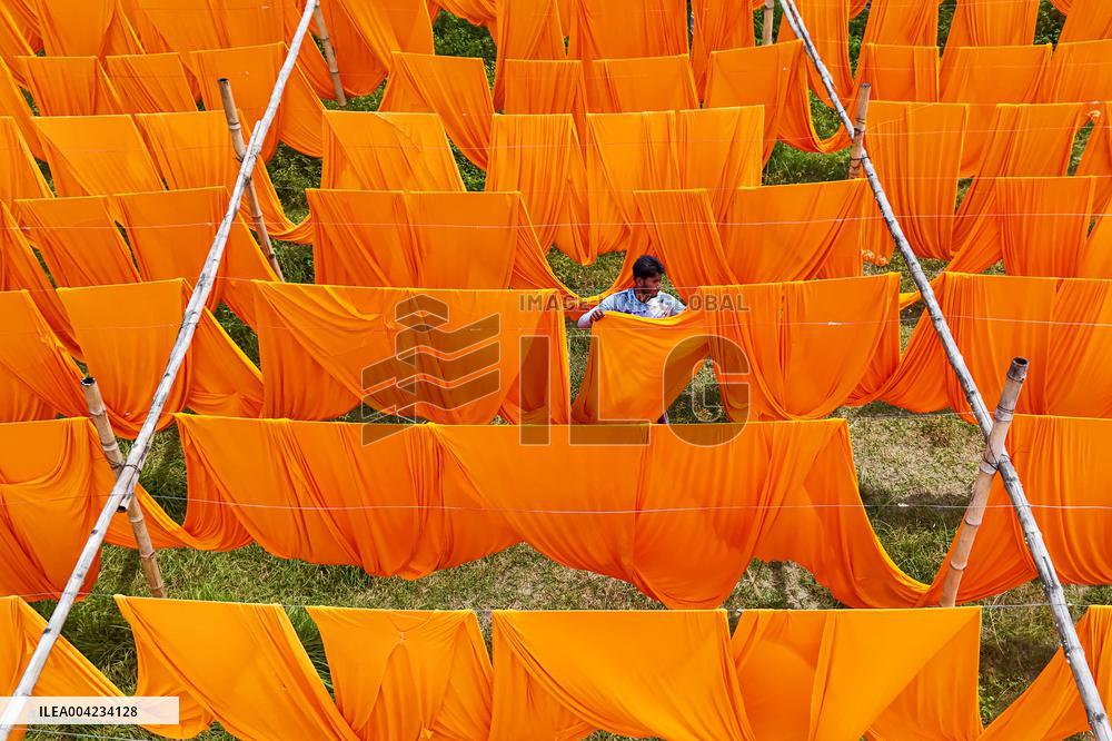 Drying of Meters Colorful Fabrics - Bangladesh