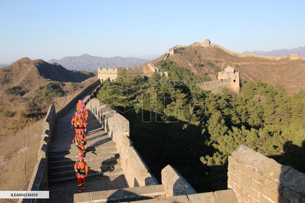 Firefighters Patrol Jinshanling Great Wall Scenic Area in  Cheng