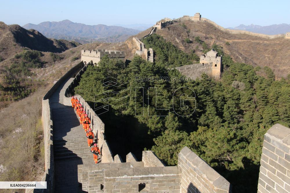 Firefighters Patrol Jinshanling Great Wall Scenic Area in  Cheng