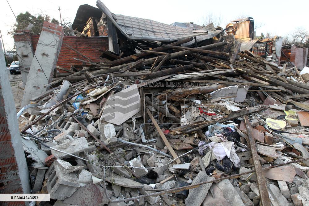 House destroyed by Russian drone strike in Dnipro