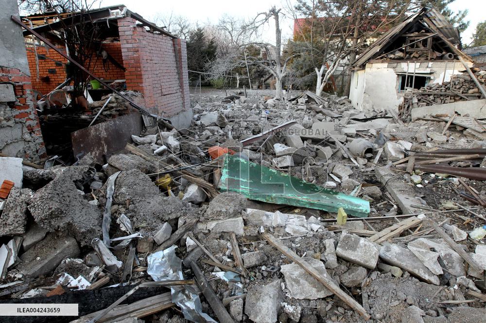 House destroyed by Russian drone strike in Dnipro