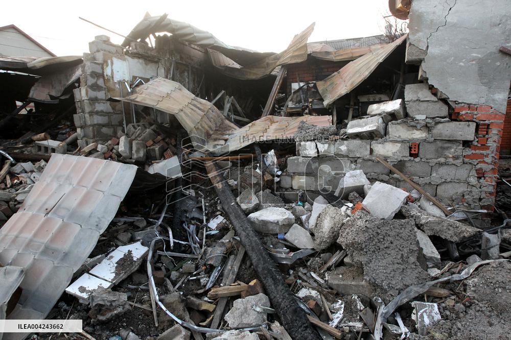House destroyed by Russian drone strike in Dnipro