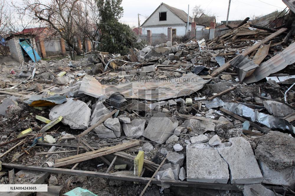 House destroyed by Russian drone strike in Dnipro